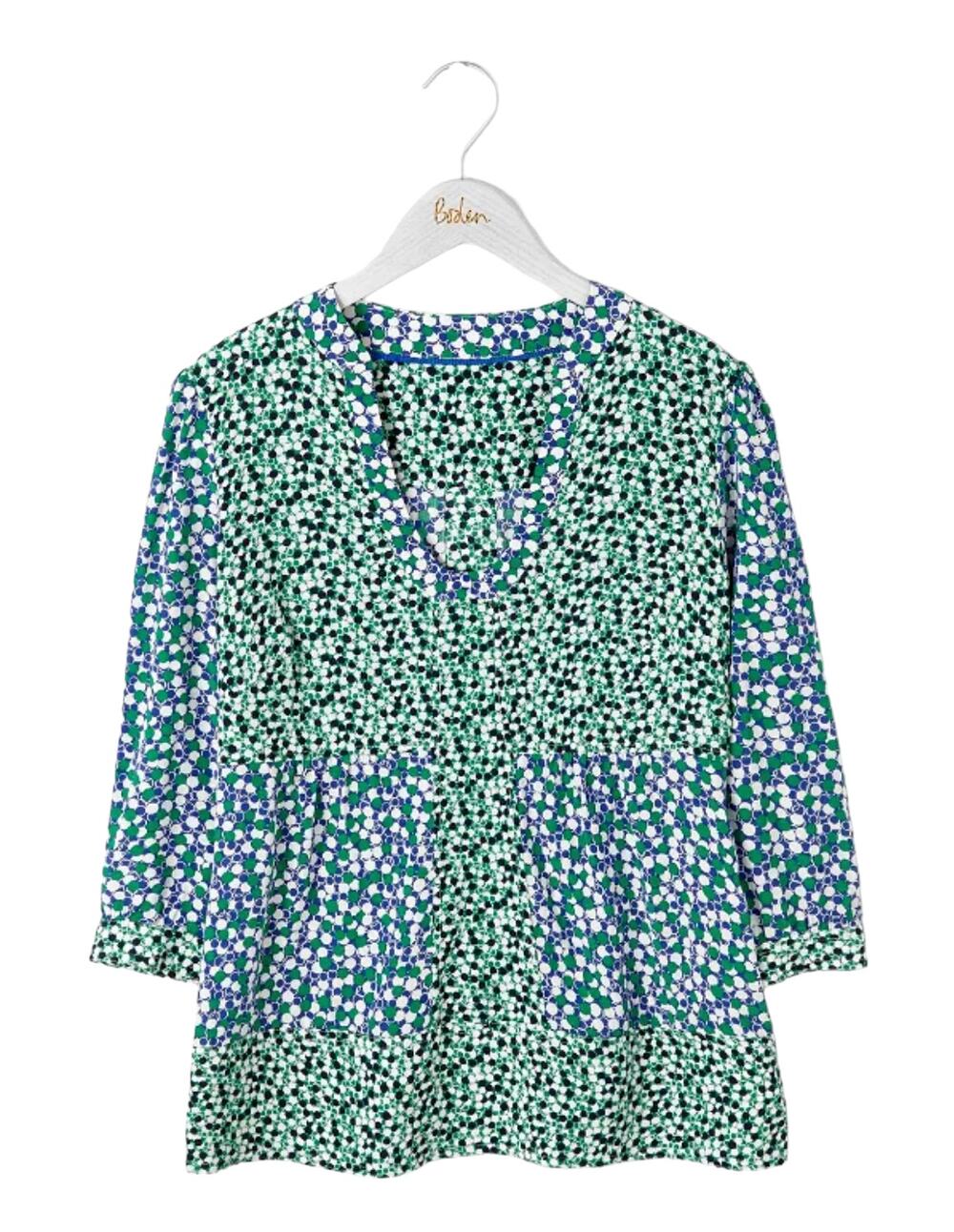Boden Mollie Bloomsbury Green Blue Polka Dot Top